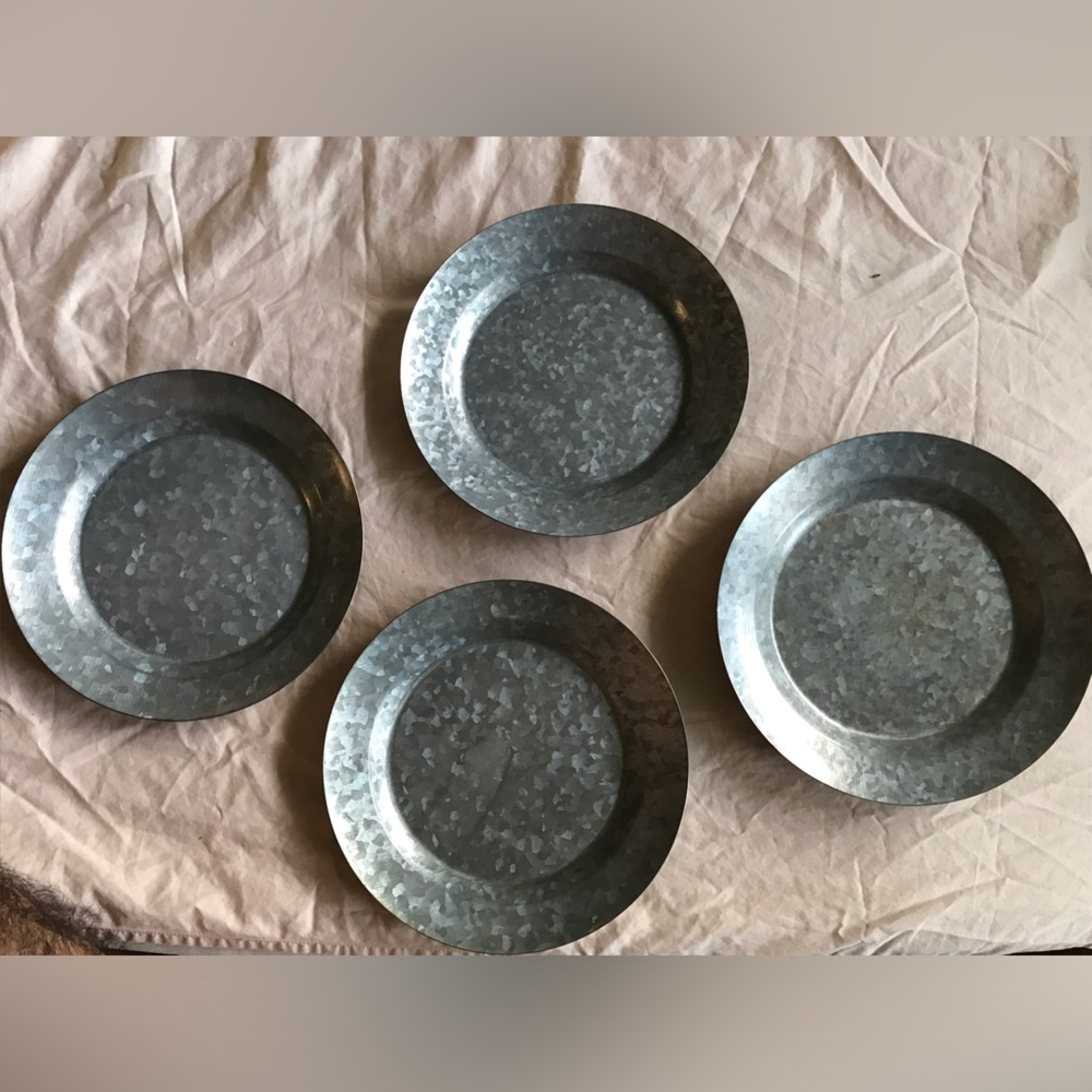 Pottery Barn Galvanized Metal Salad Plates - Gray Set of 4